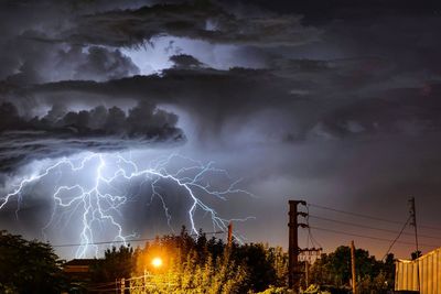 Lightning in sky at night