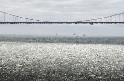 Suspension bridge over river