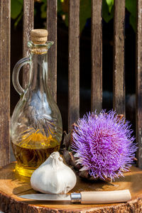 Close-up of lavender flowers on table