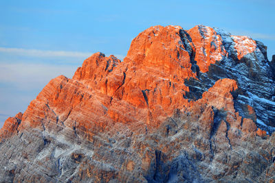 Low angle view of rock formation against sky