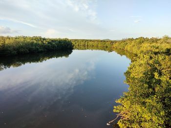 Scenic view of lake against sky