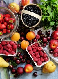 Directly above shot of various fruits on table