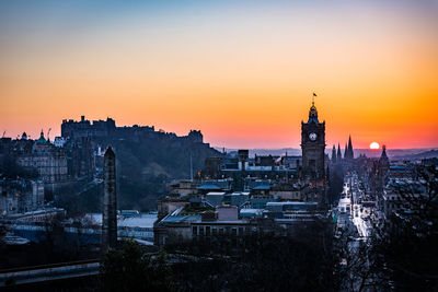 View of cityscape at sunset