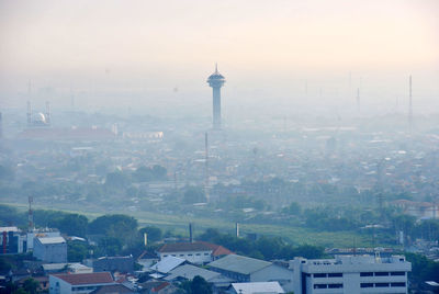 High angle view of buildings in city