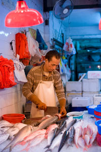 View of fish for sale at market stall