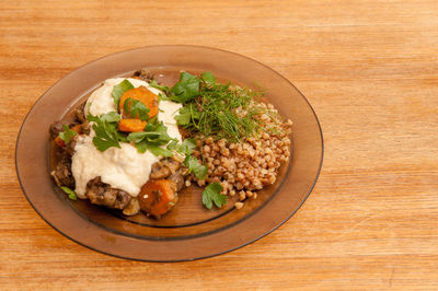 Directly above shot of food in bowl on table