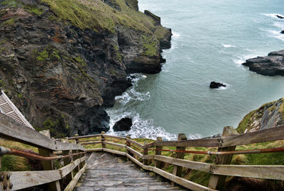 High angle view of sea and rocks