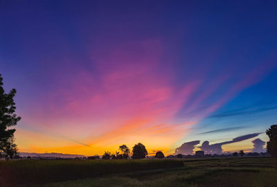 Scenic view of field against sky during sunset