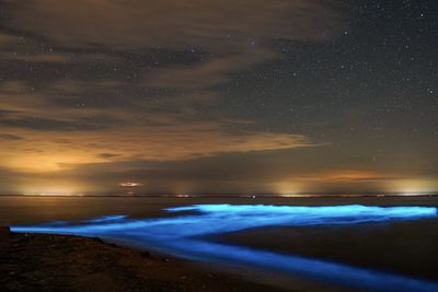 Scenic view of sea against sky at night