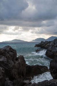 Scenic view of sea against cloudy sky