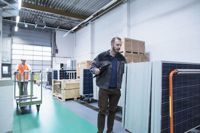 Workers in solar panel factory