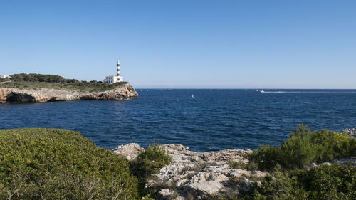 Scenic view of sea against clear sky