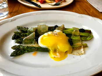 Close-up of breakfast served in plate