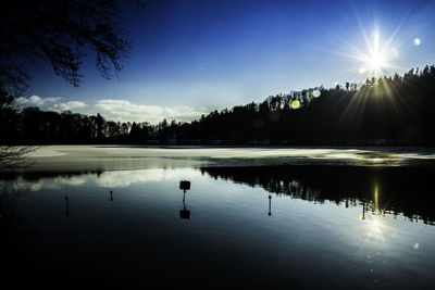 Scenic view of lake against sky at sunset