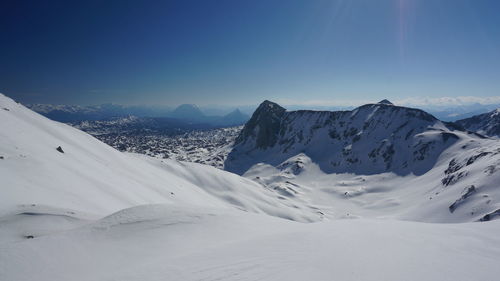 Scenic view of snowcapped mountains against sky