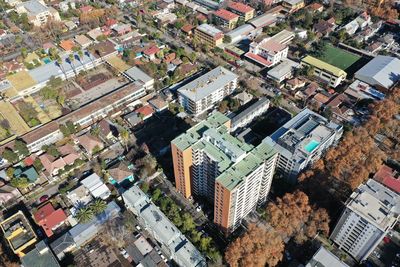 High angle view of buildings in city