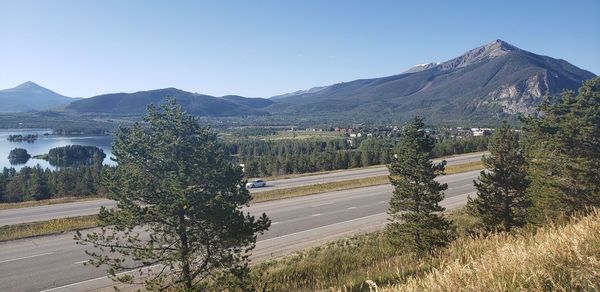 Scenic view of mountains against clear sky