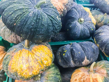 High angle view of pumpkins for sale at market stall