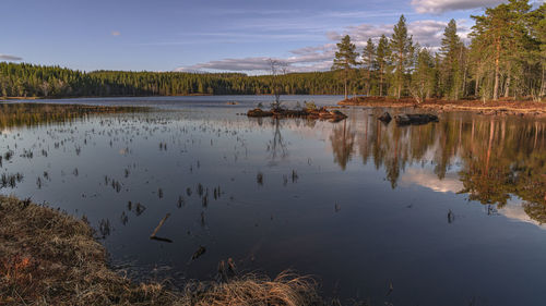 Scenic view of lake against sky