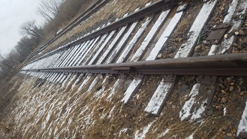 Low angle view of snow against sky