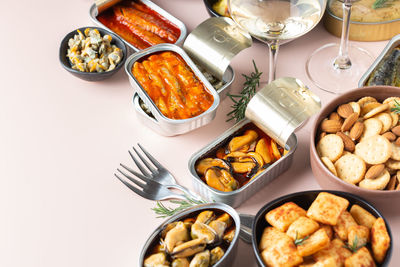 High angle view of food on table