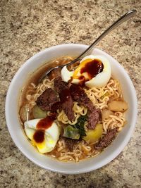 High angle view of food in bowl