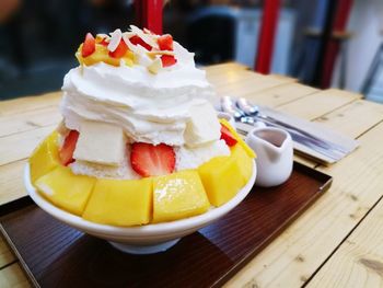 Close-up of dessert in plate on table