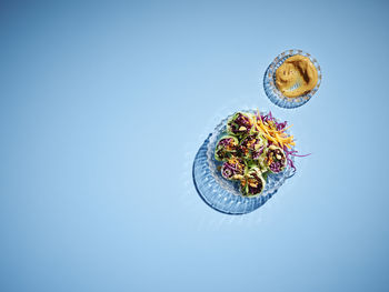 High angle view of cake on white table