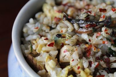 Close-up of fried rice served in bowl