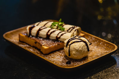 Close-up of dessert in plate on table