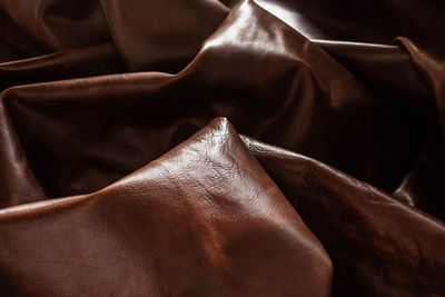 Full frame shot of brown crumpled leather