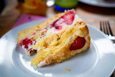 Close-up of dessert served in plate on table