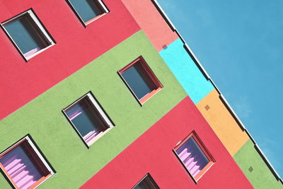 Low angle view of multi colored building against sky