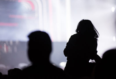Rear view of silhouette people on illuminated stage