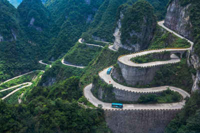 High angle view of winding road on mountain