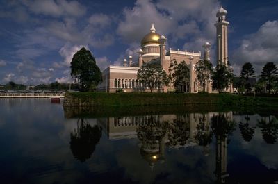 Reflection of building in water