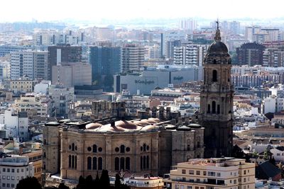 High angle view of buildings in city