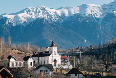 Scenic view of snowcapped mountains against sky