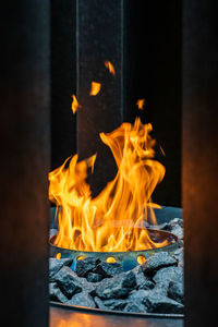 Close-up of fire on wood