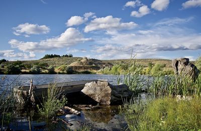 Scenic view of rocks against sky