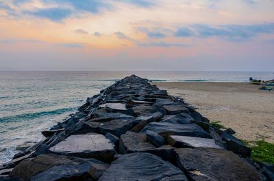 Scenic view of sea against sky during sunset