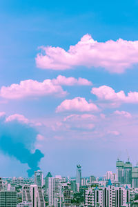 Sweet tone purple cloud and blue sky, huge explosion at plastic factory on outskirts of town