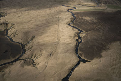 Aerial view of river running through valley southern iceland