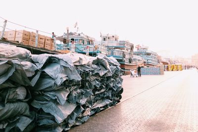 Panoramic view of buildings in city against clear sky