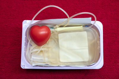 High angle view of food in container on table