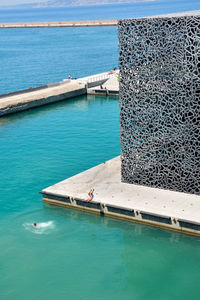 High angle view of pier over sea