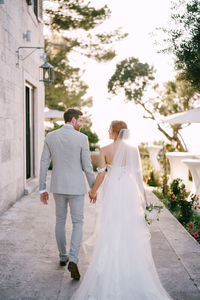 Couple walking in park