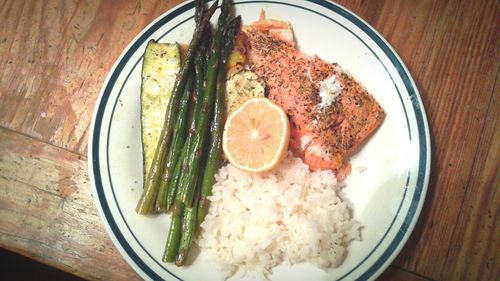 High angle view of food in plate