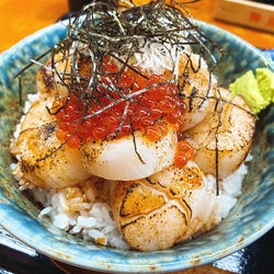 High angle view of fish served in plate