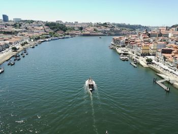 High angle view of buildings in sea